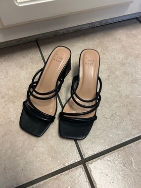 a new day Black Multi-Strap Square Toe Block Heels. NWOT